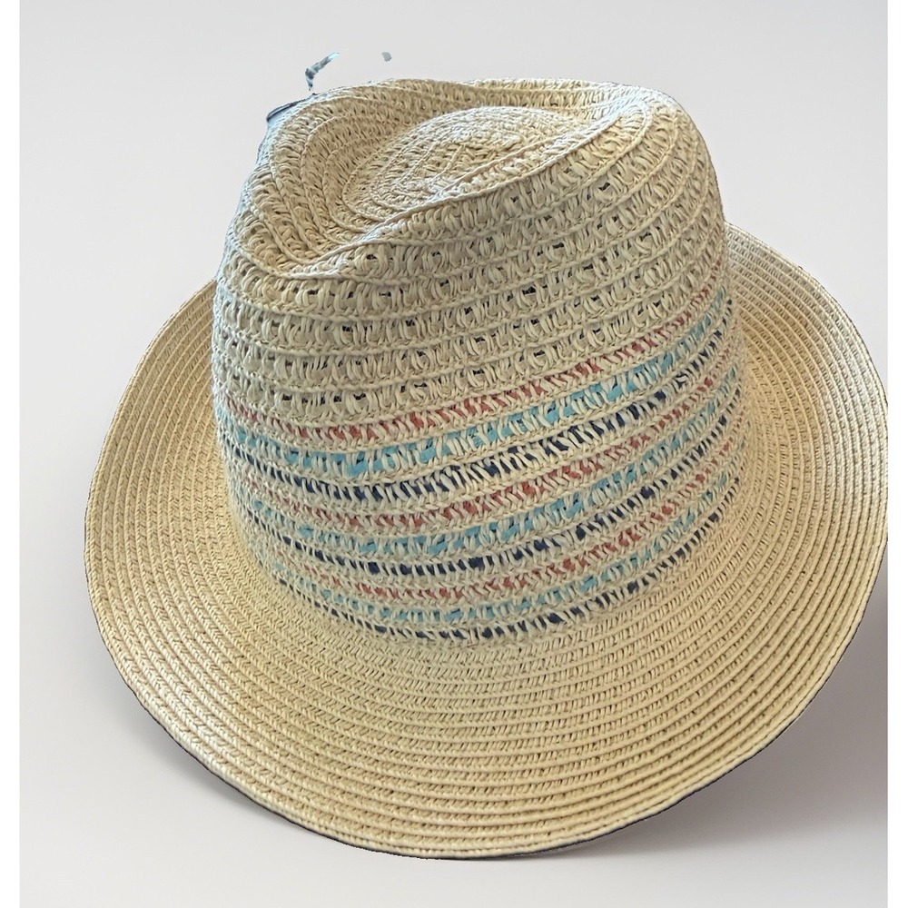Capelli Women's Beach Multicolored Straw Fedora Hat Adjustable